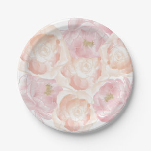 Romantic Pink Peonies Floral Paper Plate