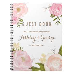 Romantic Pink Peonies Personalized Guest Book