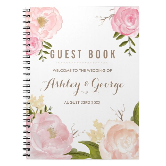 Romantic Pink Peonies Personalized Guest Book (Front)
