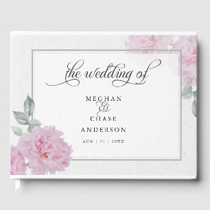 Romantic Pink Peonies Rice Paper BarefootBride™ Guest Book