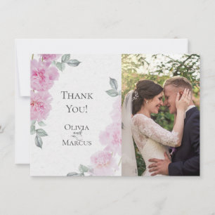 Romantic Pink Peonies Rice Paper BarefootBride™ Thank You Card
