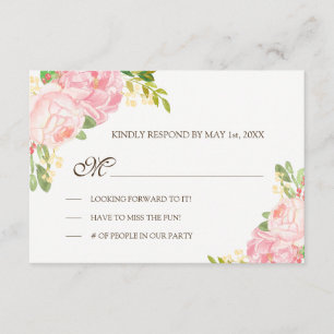 Romantic Pink Peonies Wedding RSVP Card