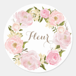 Romantic Pink Peonies Wreath Personalized Classic Round Sticker