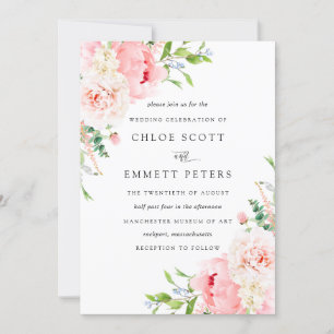 Romantic Pink Peony Floral Wedding Invitation
