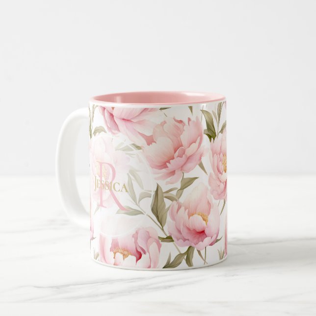 Romantic Pink Peony Mug (Front Left)