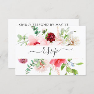 Romantic Pink Peony Script Meals RSVP Invitation