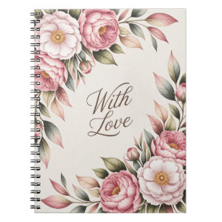 Romantic Pink Peony "With Love" Floral Notebook