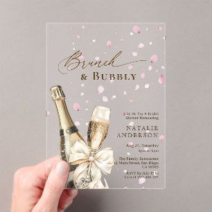 Romantic Pink Petals Bubbly Bruch Bridal Shower  Acrylic Invitations