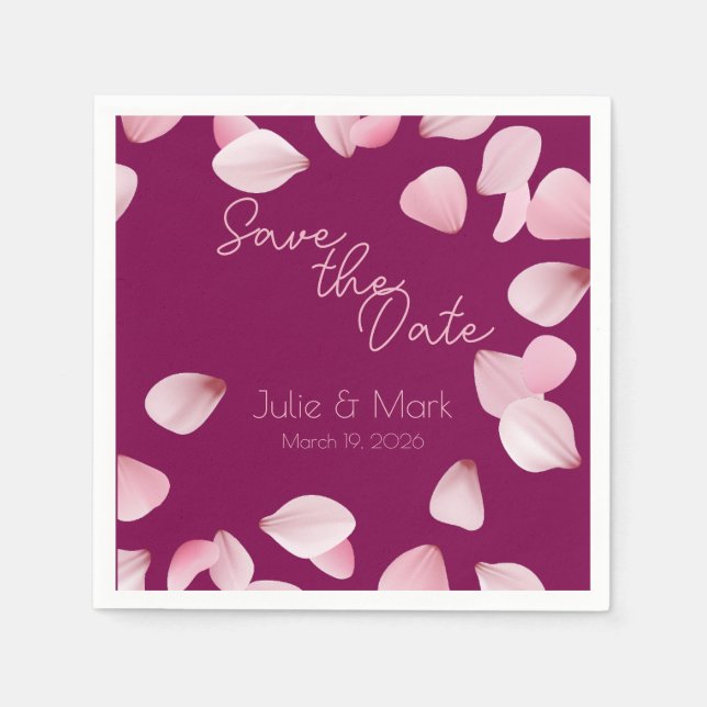Romantic Pink Petals Save the Date Wedding  Napkin (Front)