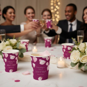 Romantic Pink Petals Wedding Paper Cups