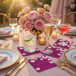 Romantic Pink Petals Wedding  Square Paper Coaster