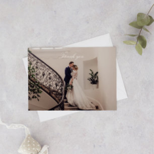 Romantic Pink Photo Wedding Thank You Card