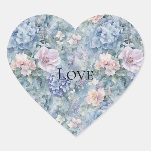 Romantic Pink Purple Floral Love Heart Sticker (Front)
