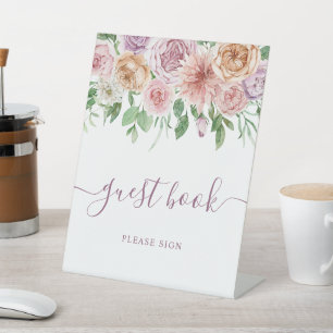 Romantic Pink & Purple Rose Shower Guest Book Sign