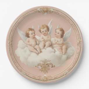 Romantic Pink Rococo Cherub Cloud Paper Plate