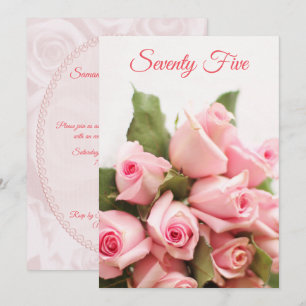 Romantic Pink Rose Bouquet 75th Birthday Invitation