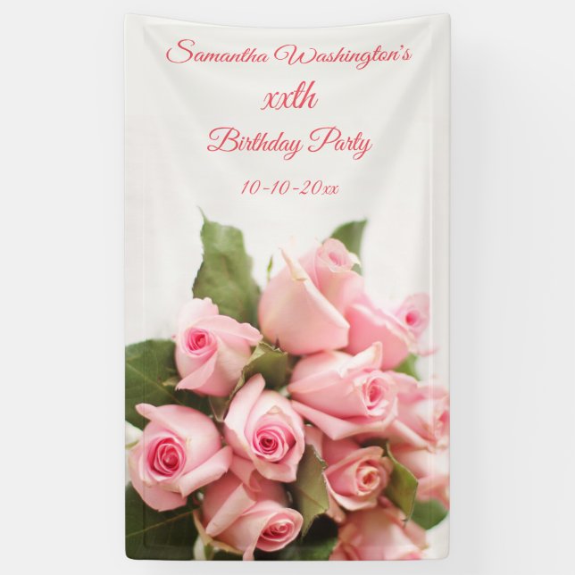 Romantic Pink Rose Bouquet Birthday Banner (Vertical)