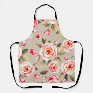 Romantic Pink Rose Floral Pattern Apron