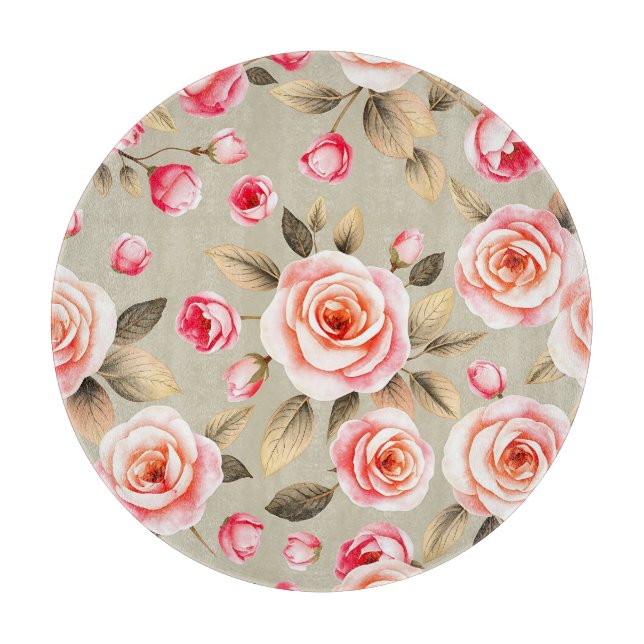 Romantic Pink Rose Floral Pattern Cutting Board (Front)