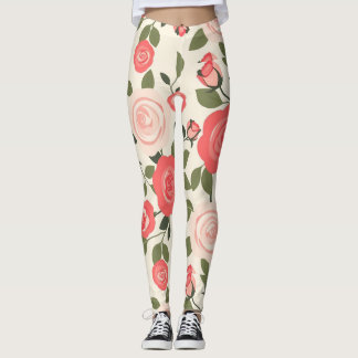 Romantic Pink Rose Floral Pattern Leggings