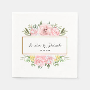 Romantic Pink Rose Floral Personalized Party Paper Napkin