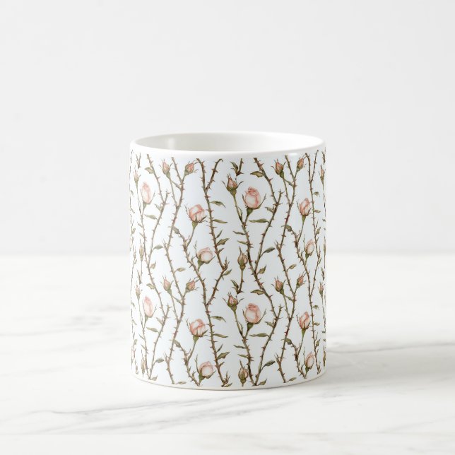 Romantic Pink Rose Flowers Coffee Mug (Center)