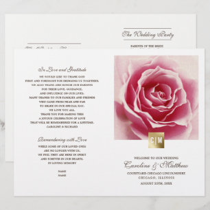 Romantic Pink Rose   Gold Foil Wedding Programs