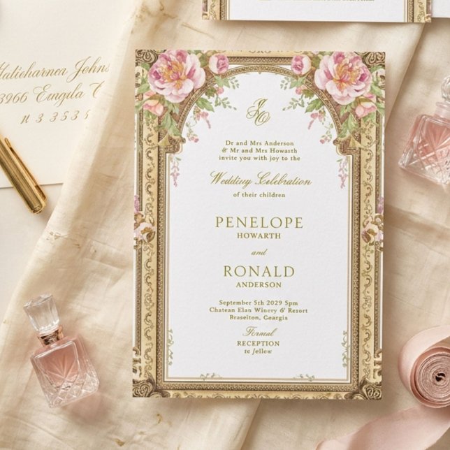 Romantic Pink Rose Gold Wedding Invitation (Creator Uploaded)