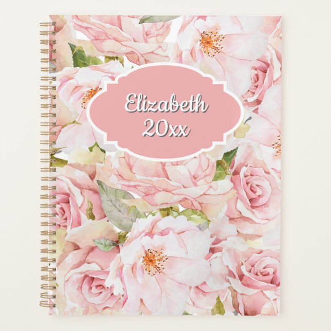 Romantic Pink Rose Personalized Planner (Front)