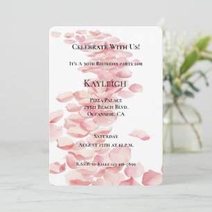 Romantic Pink Rose Petals Floral Birthday   Invitation