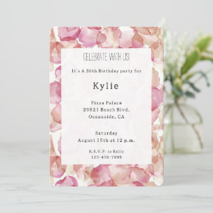 Romantic Pink Rose Petals Floral Birthday   Invitation