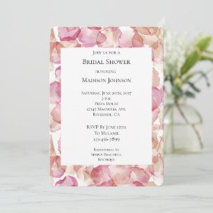 Romantic Pink Rose Petals Floral Bridal Shower Invitation