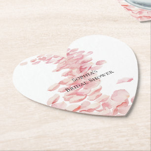 Romantic Pink Rose Petals Floral Bridal Shower Paper Coaster