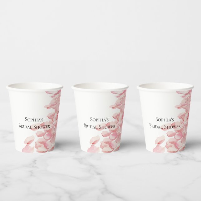 Romantic Pink Rose Petals Floral Bridal Shower Paper Cups (Multi)