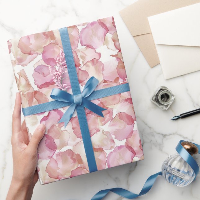 Romantic Pink Rose Petals Floral Bridal Shower Wrapping Paper (Gifting)