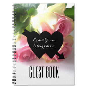 Romantic pink rose photo wedding guest book