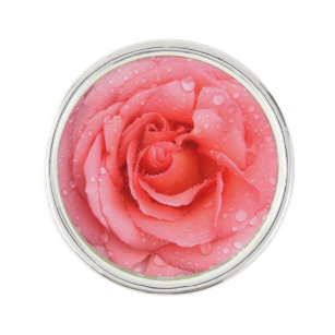 Romantic Pink Rose Water Drops Lapel Pin