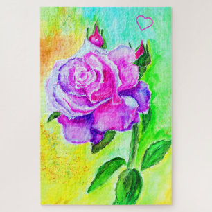 Romantic Pink Rose - Watercolor Jigsaw Puzzle