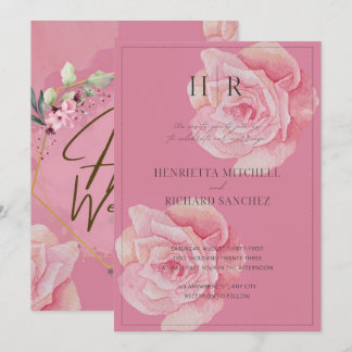 Romantic Pink Rose Wedding Invitation