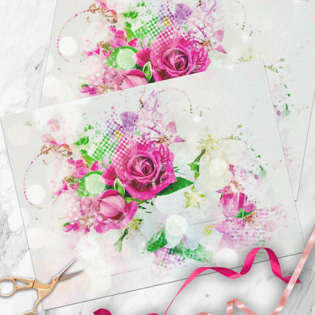 Romantic Pink Rose With Bokeh & Sparkles on White Tissue Paper (Creator Uploaded)