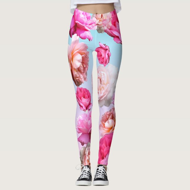 Romantic Pink Roses Athleisure Yoga Pants Leggings (Front)