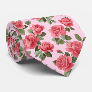 Romantic Pink Roses Botanical Pattern Tie