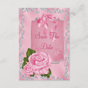 Romantic Pink Roses & Bows 50th Save The Date