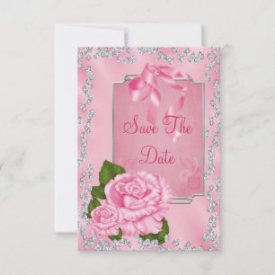 Romantic Pink Roses & Bows 90th Save The Date