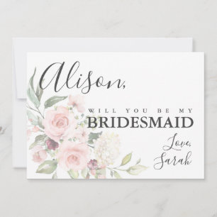 Romantic Pink Roses Bridesmaid Proposal Card
