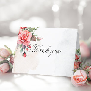 Romantic Pink Roses & Calligraphy Thank You