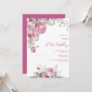 Romantic Pink Roses Decoration Birthday Party Invitation