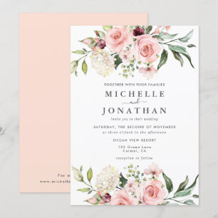 Romantic Pink Roses Dusty Rose Wedding  Invitation