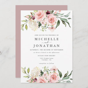 Romantic Pink Roses Dusty Rose Wedding  Invitation