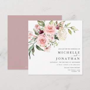 Romantic Pink Roses Dusty Rose Wedding  Invitation